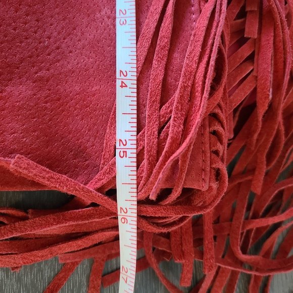 3B West Womens Fringed Leather Jacket Red Suede Open Front Size Large *read - Picture 7 of 12